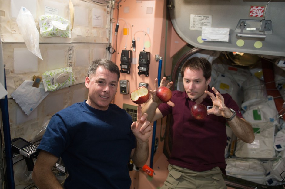 expedition-50-crewmembers-shane-kimbrough-of-nasa-left-and-thomas-pesquet-of-esa-european-space-agency-right-share-fresh-fruit